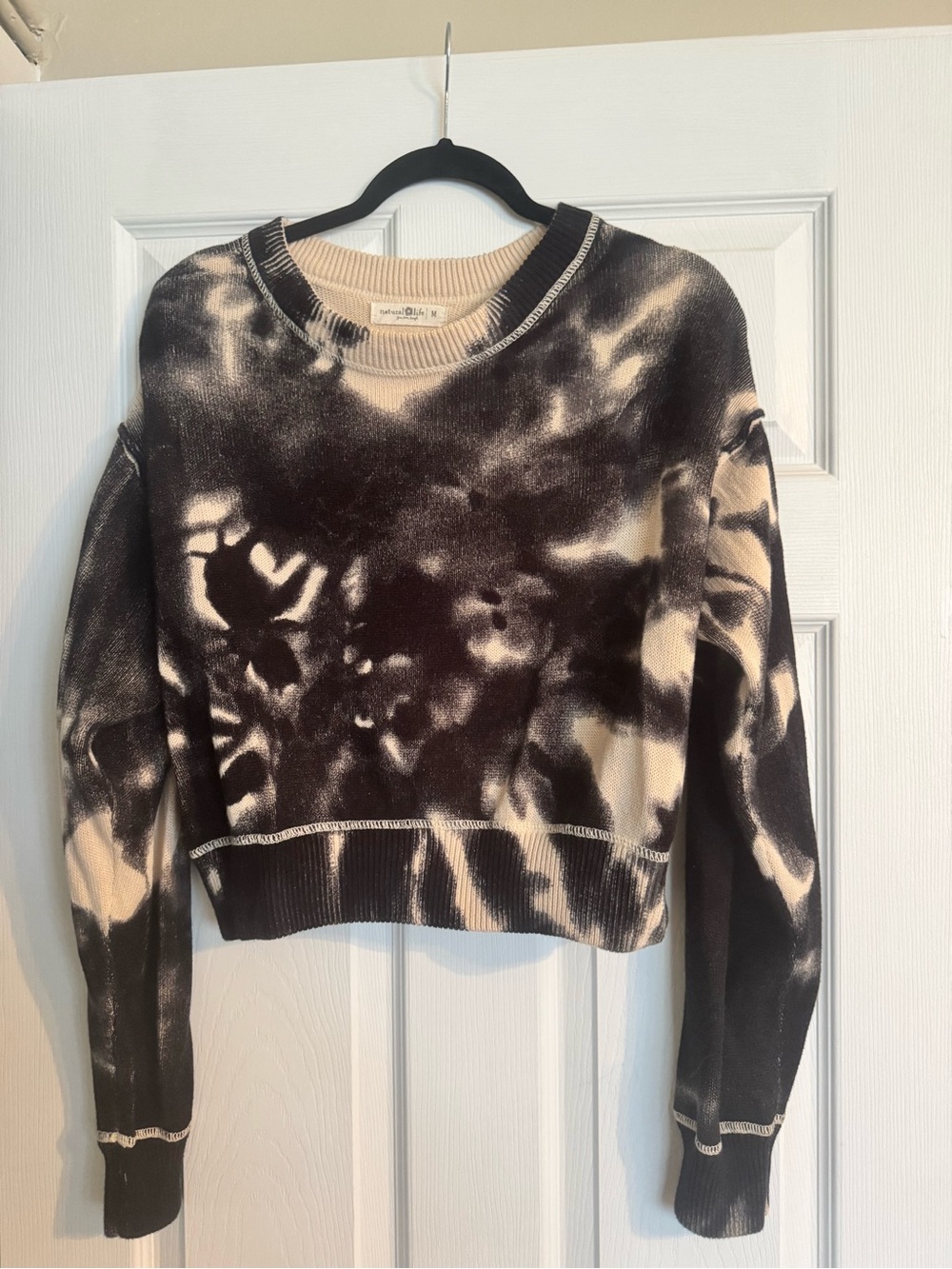 NATURAL LIFE Black & Cream Tie-Dye Crewneck Sweater